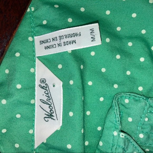 Woolrich Women’s Button Down Short Sleeve Shirt Tile Green Dot Medium - Picture 9 of 11